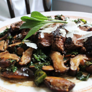 Pan-Seared Ribeye with Shiitake & Kale « Tad McBride Sauces